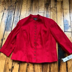 NWD Lauren Ralph Lauren Womens 14W Red Linen Fitted Military Blazer Jacket Flaw*